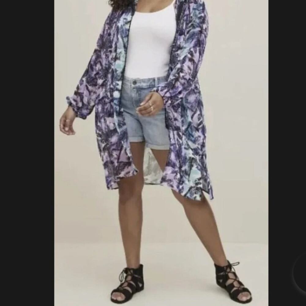 Torrid Purple Floral Chiffon Midi Sheer Jacket 6